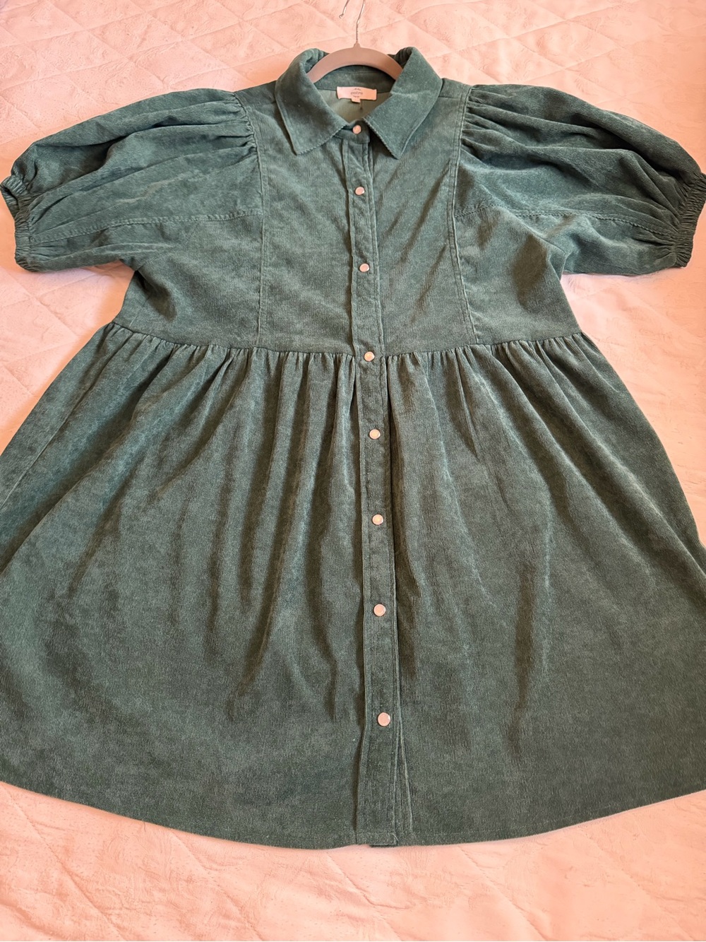 Entro women’s size lg Green Button-Front Corduroy Dress